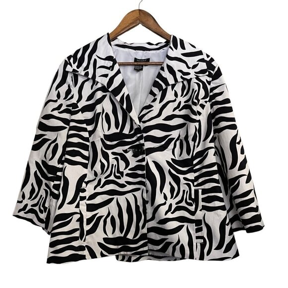 Sandro Womens Black White Zebra Stripe Print Single Button Pockets Blazer 1X - Picture 1 of 7